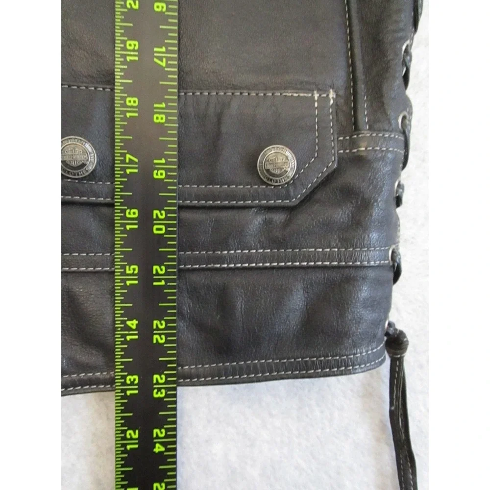 Harley-Davidson Leather Vest Mens Medium M Black Biker Lace Up Eagle Logo‎ Gilet